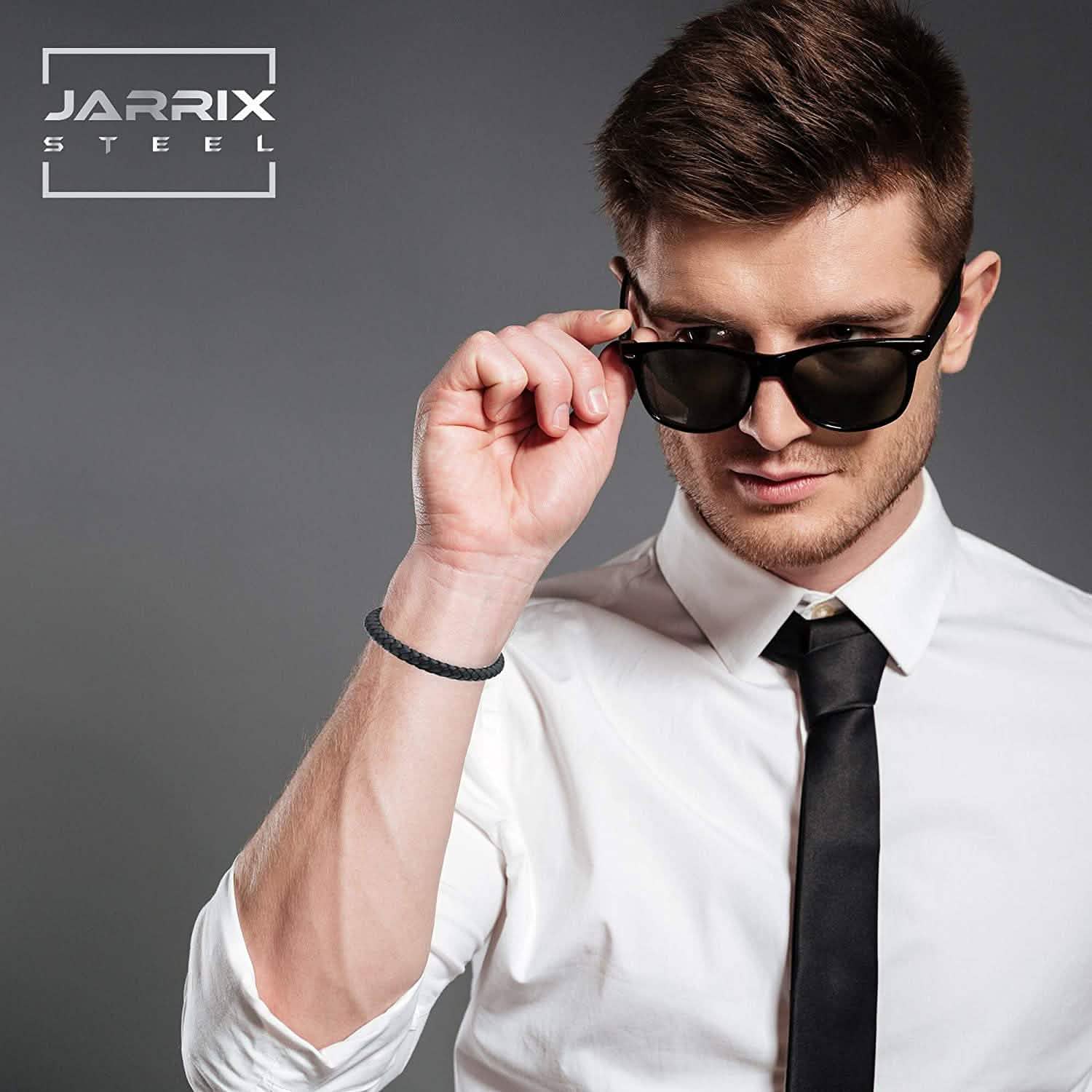 Jarrix Steel Men's Bracelet Leather Stainless Steel Magnetic Closure DailySale