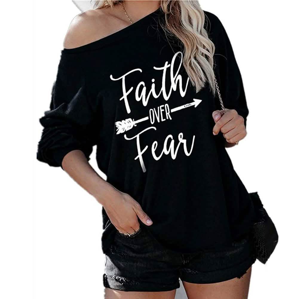 Jawint Womens Faith Over Fear Long Sleeve T-Shirt DailySale