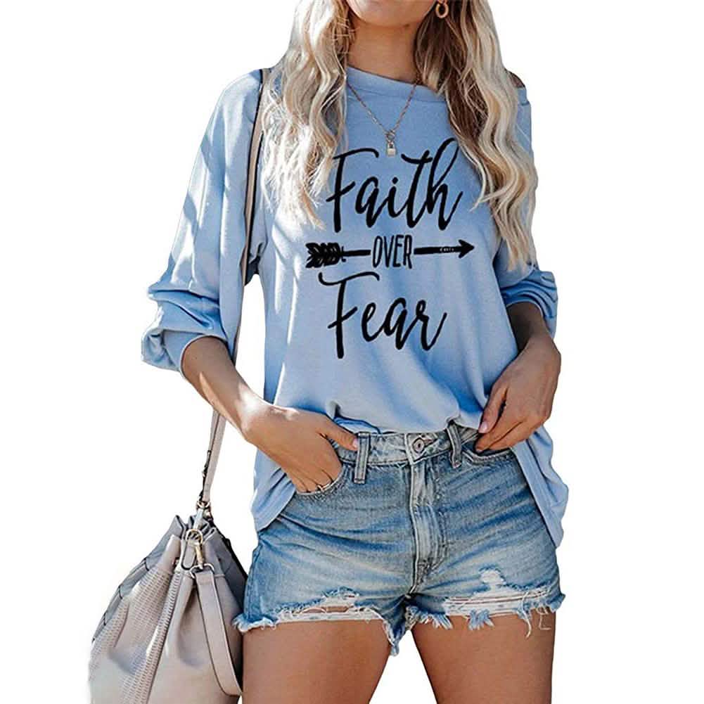 Jawint Womens Faith Over Fear Long Sleeve T-Shirt DailySale