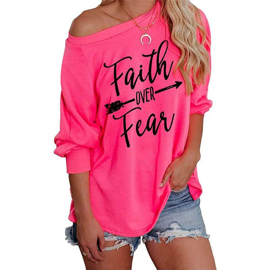 Jawint Womens Faith Over Fear Long Sleeve T-Shirt DailySale