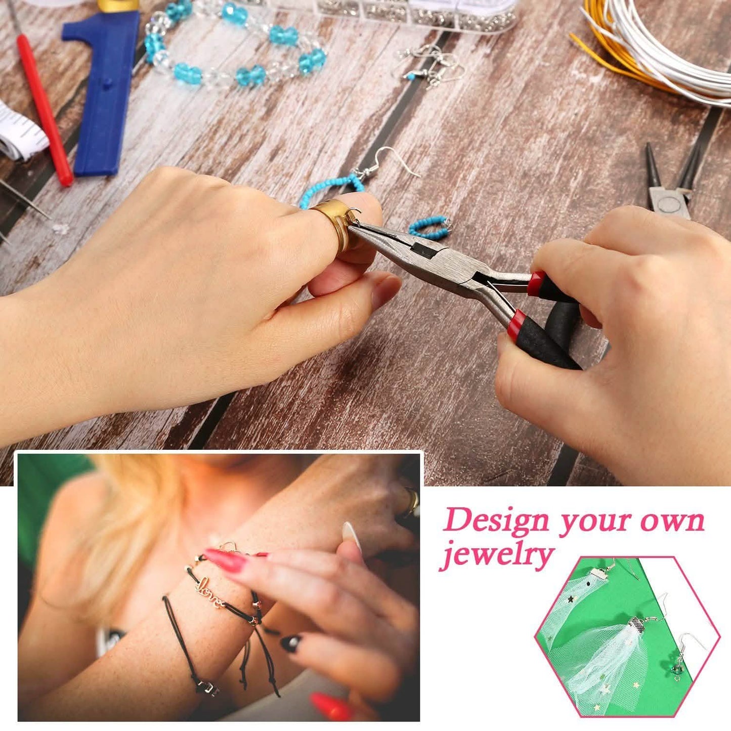 Jewelry Making Supplies Finding Kit Pliers Ribbon Ends Eye Pins Earring Hooks for DIY Craft DailySale