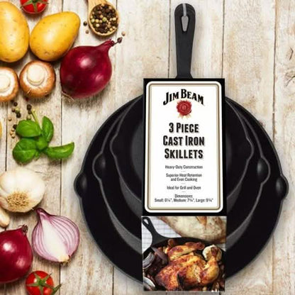 Jim Beam 3-Piece Cast Iron Skillets DailySale