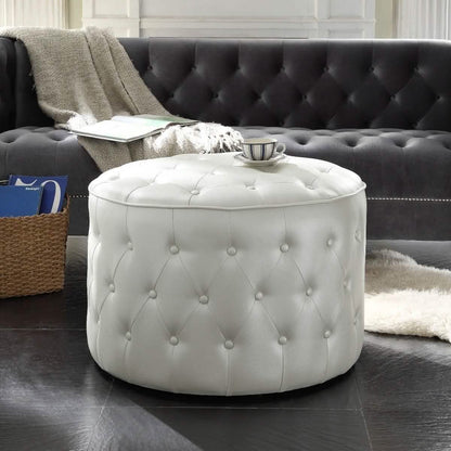 Jimmy Ottoman Button Tufted PU Leather Upholstered Round Pouf DailySale