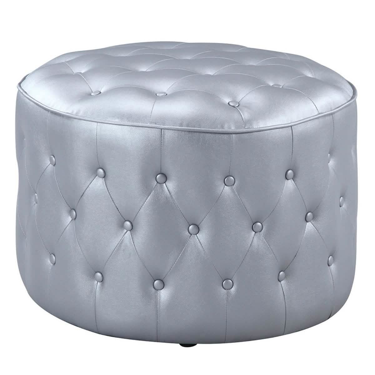Jimmy Ottoman Button Tufted PU Leather Upholstered Round Pouf DailySale