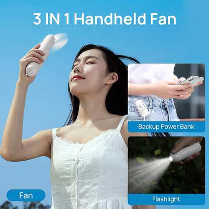 JISULIFE 3-in-1 Portable Small Pocket Fan with Power Bank DailySale
