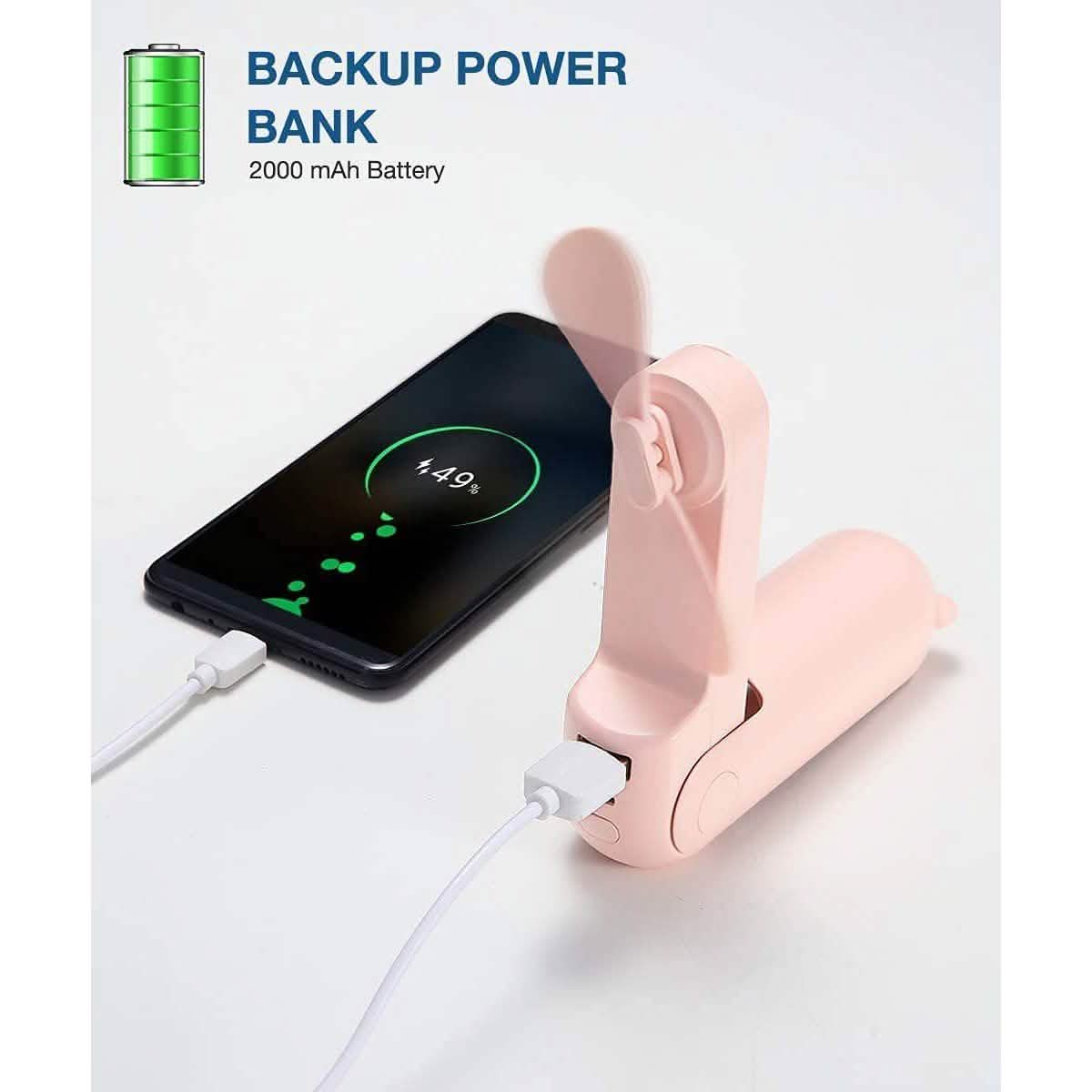 JISULIFE 3-in-1 Portable Small Pocket Fan with Power Bank DailySale