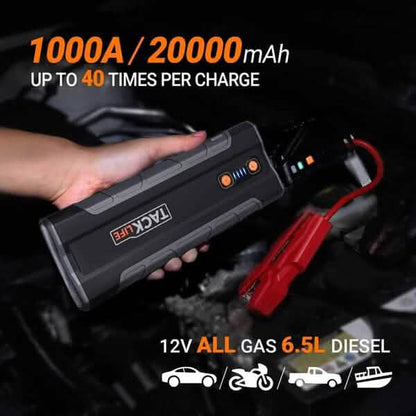 Jump Starter 1000A Peak 20000mAh 12V Car Jumper Black T8 MAX DailySale