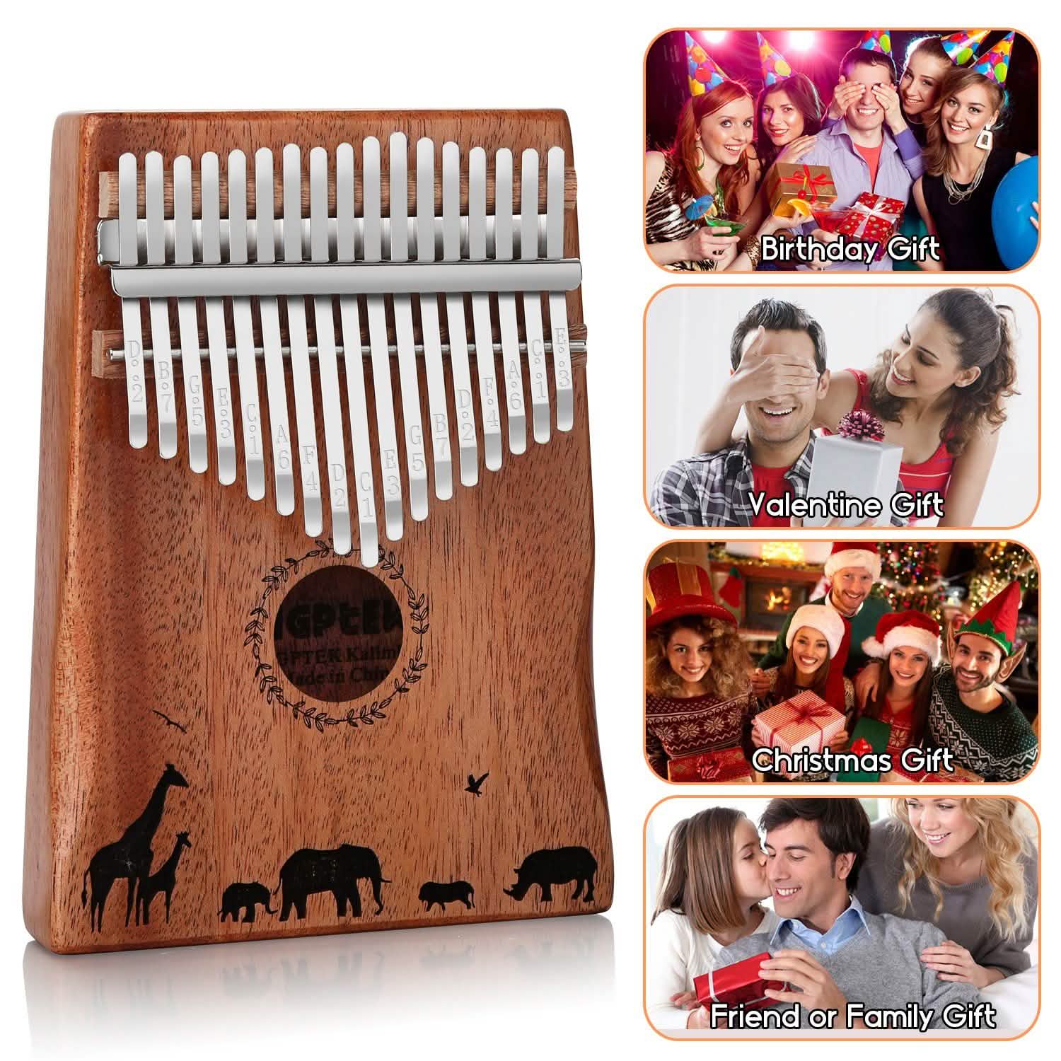 Kalimba 17 Keys Thumb Piano with Tuning Hammer and Bag DailySale