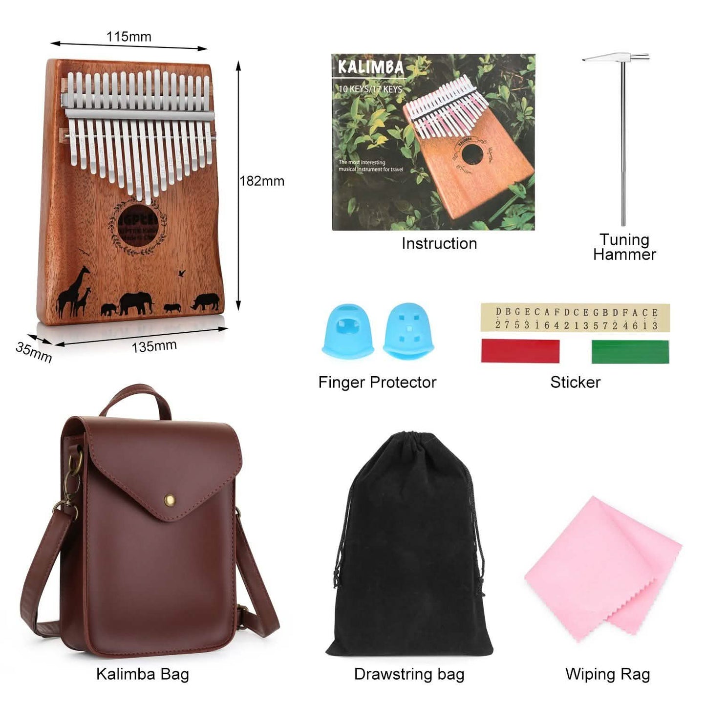 Kalimba 17 Keys Thumb Piano with Tuning Hammer and Bag DailySale