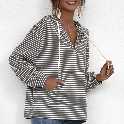 Kangaroo Pocket Striped Drawstring Hoodie DailySale