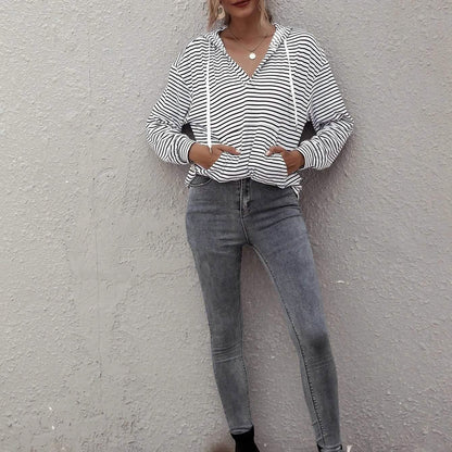 Kangaroo Pocket Striped Drawstring Hoodie DailySale