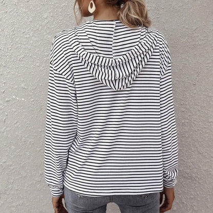 Kangaroo Pocket Striped Drawstring Hoodie DailySale