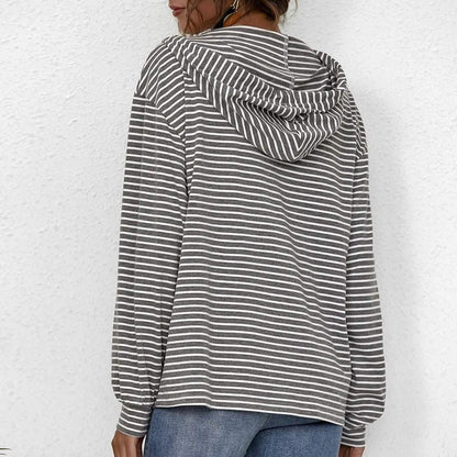 Kangaroo Pocket Striped Drawstring Hoodie DailySale