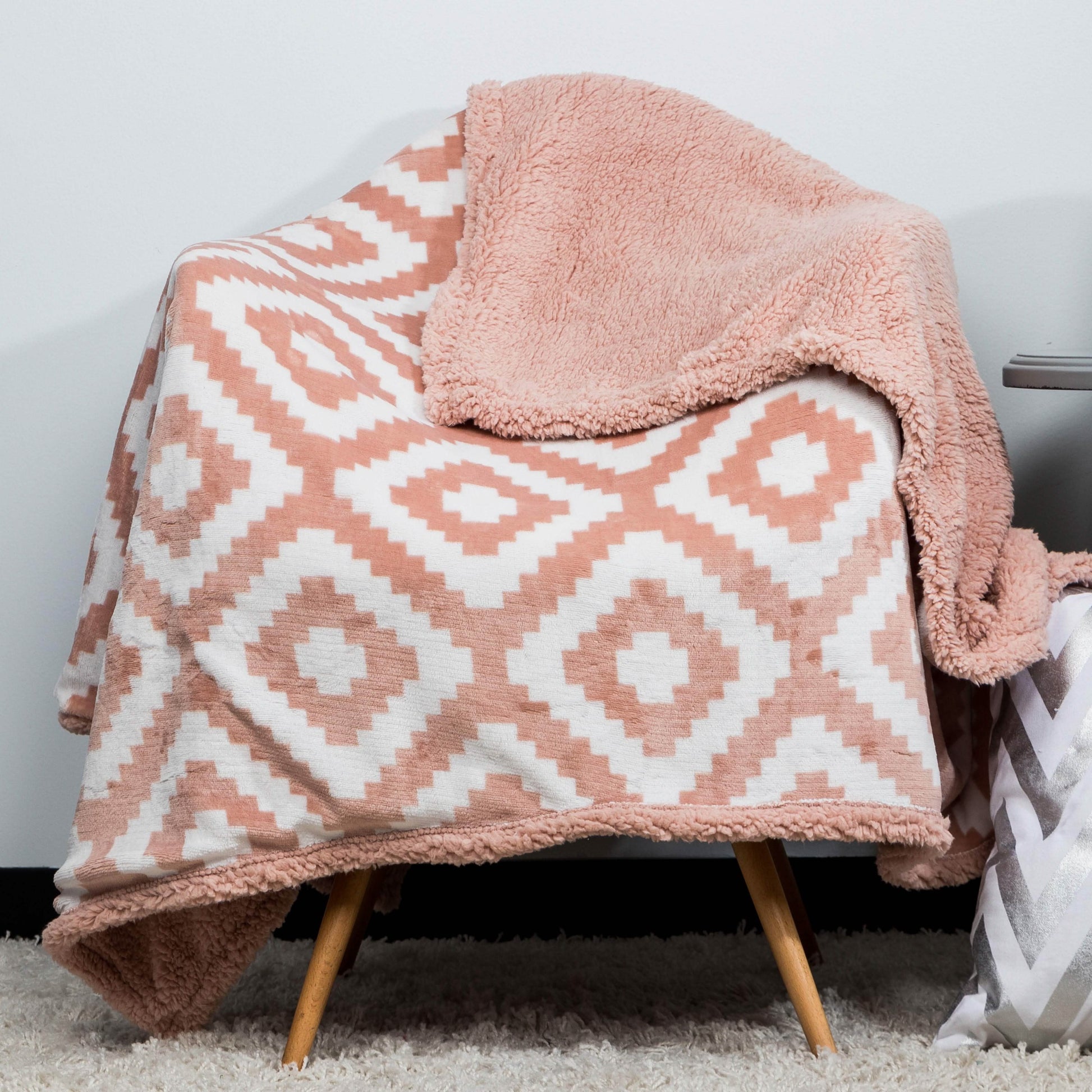 Kensie Super-Soft Reversible Sherpa Fleece Throw Blanket DailySale