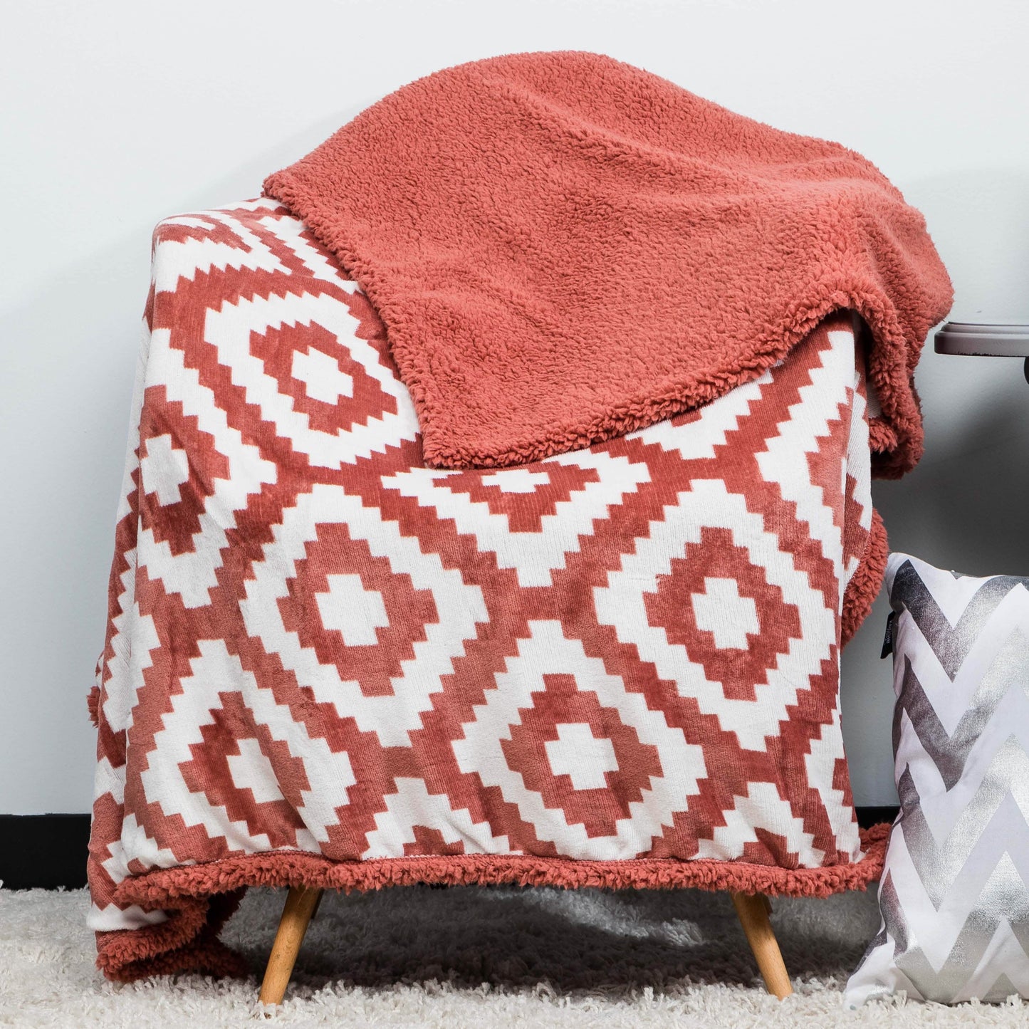 Kensie Super-Soft Reversible Sherpa Fleece Throw Blanket DailySale