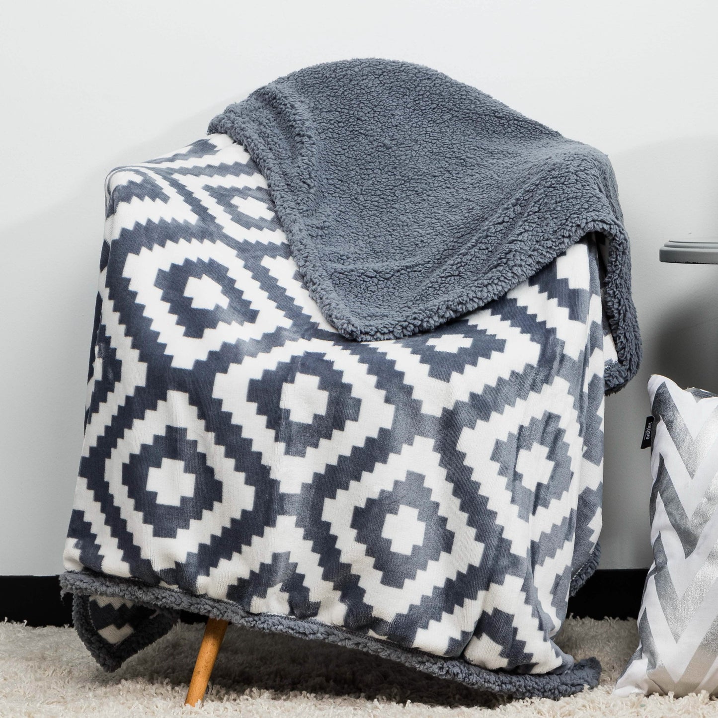 Kensie Super-Soft Reversible Sherpa Fleece Throw Blanket DailySale