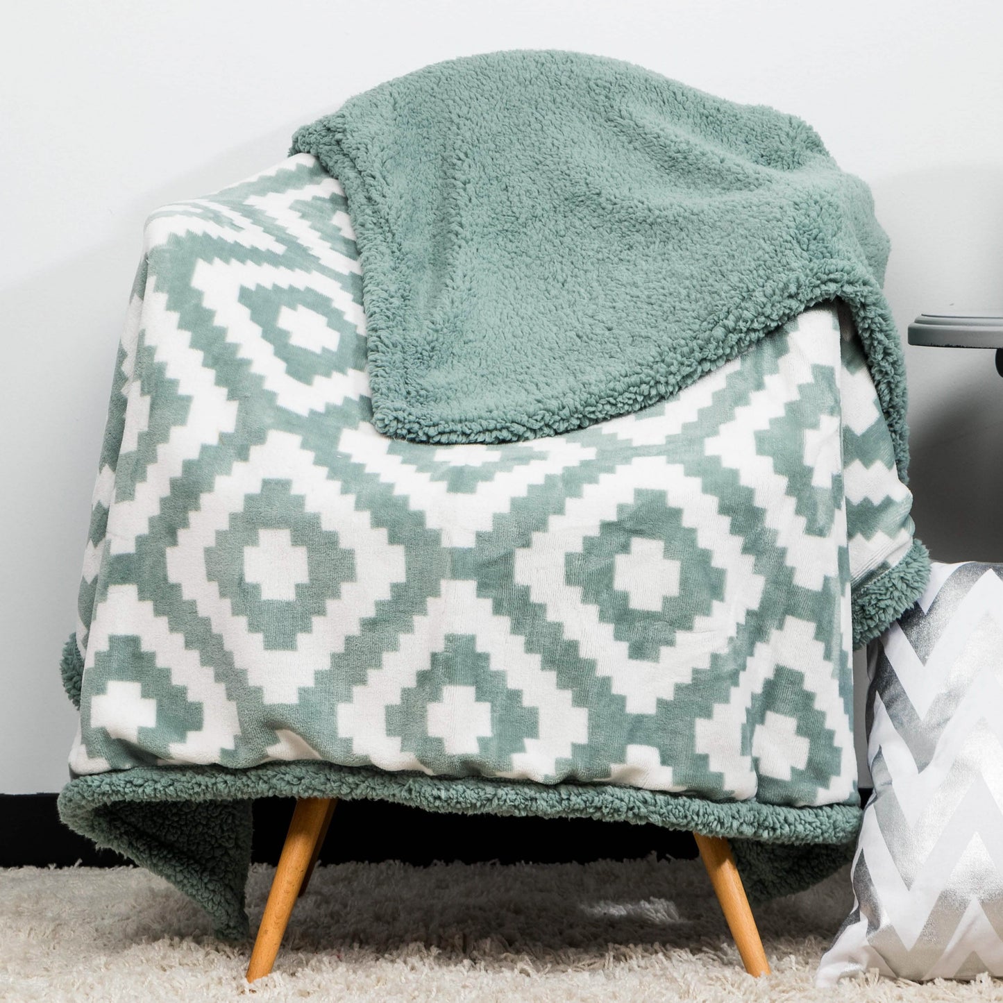 Kensie Super-Soft Reversible Sherpa Fleece Throw Blanket DailySale