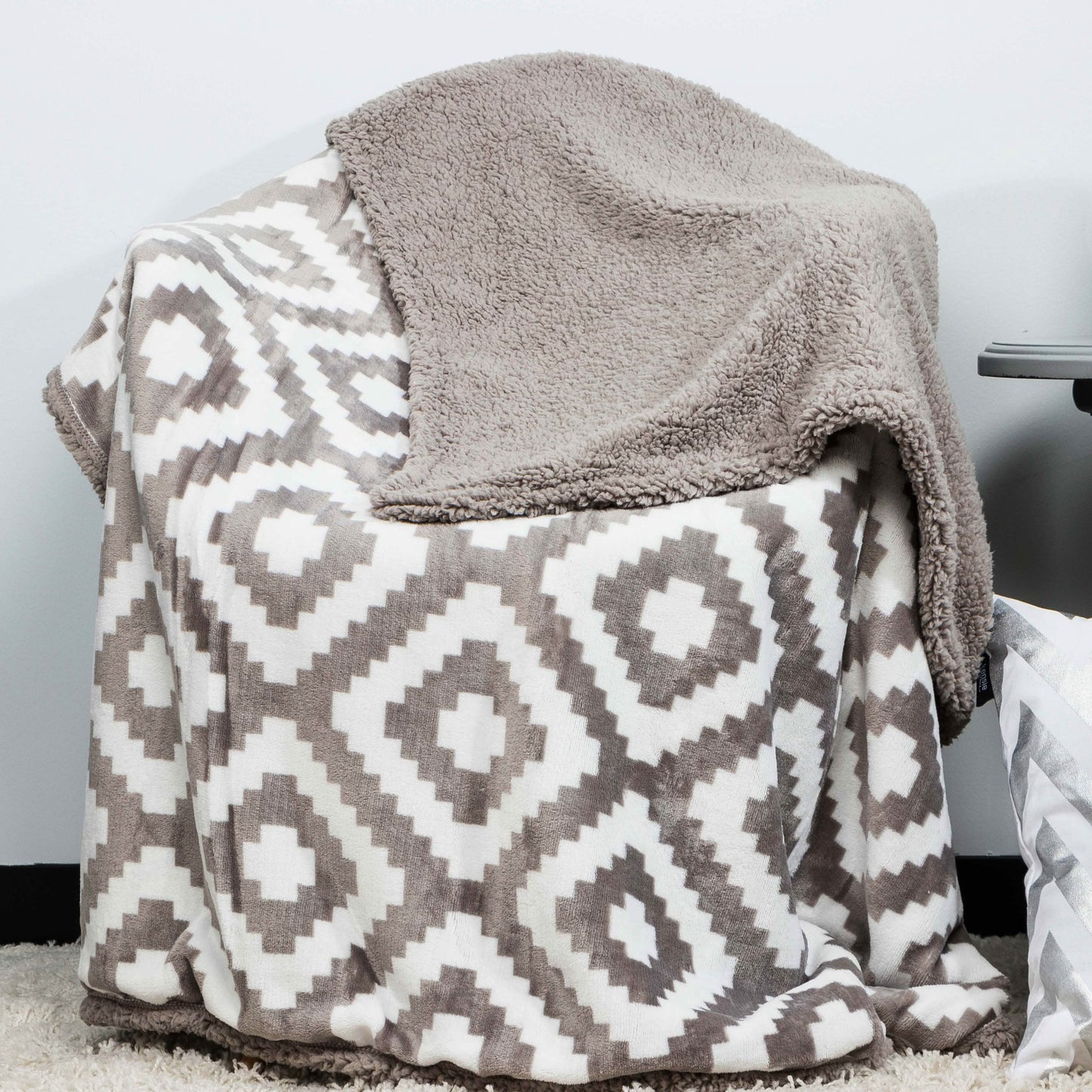 Kensie Super-Soft Reversible Sherpa Fleece Throw Blanket DailySale