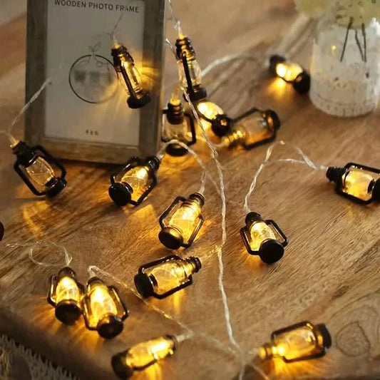 Kerosene Bottle LED String Lights Vintage Plastic Black Lantern Decor DailySale