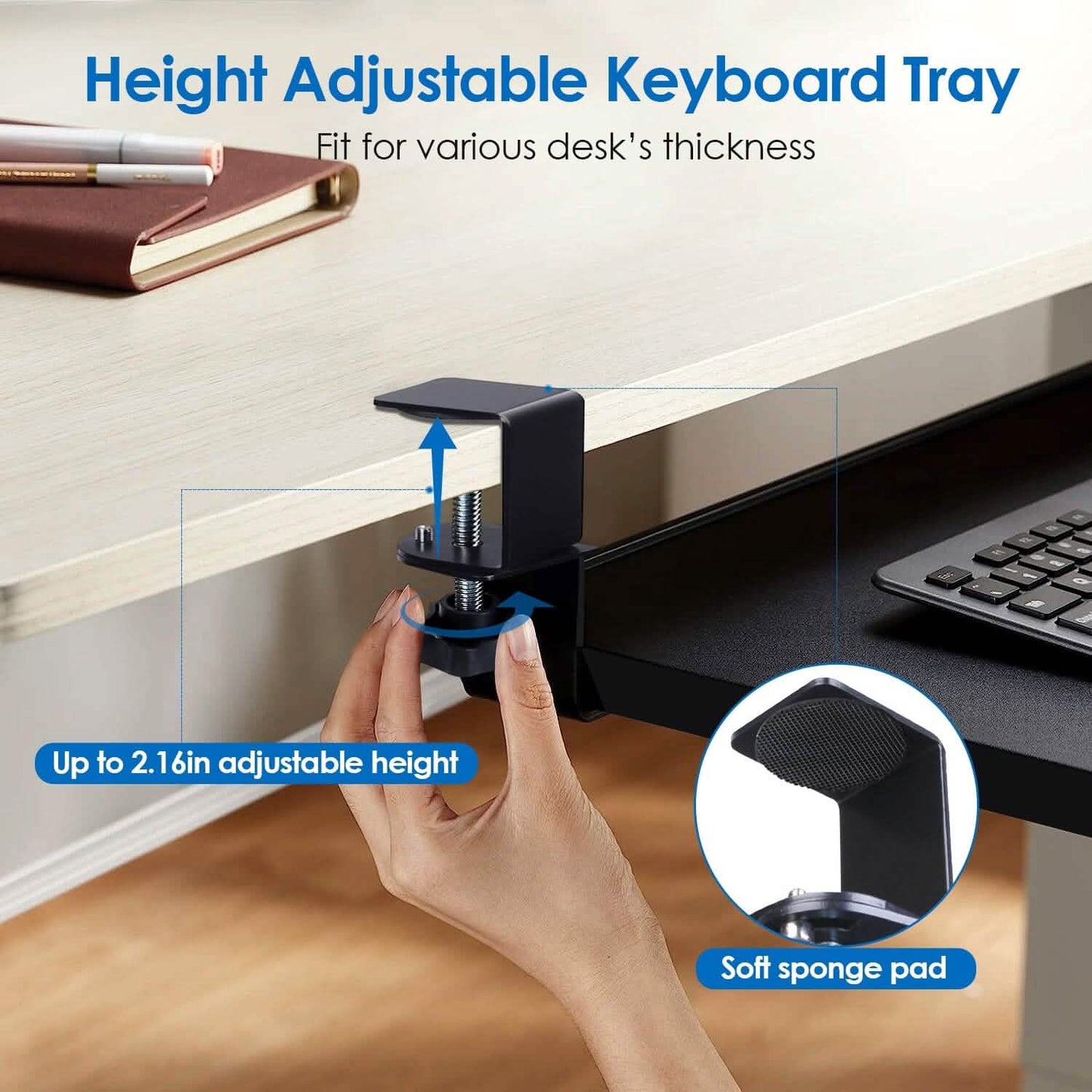 Keyboard Mouse Tray Under Desk Retractable Slide Out Drawer with C Clamp DailySale