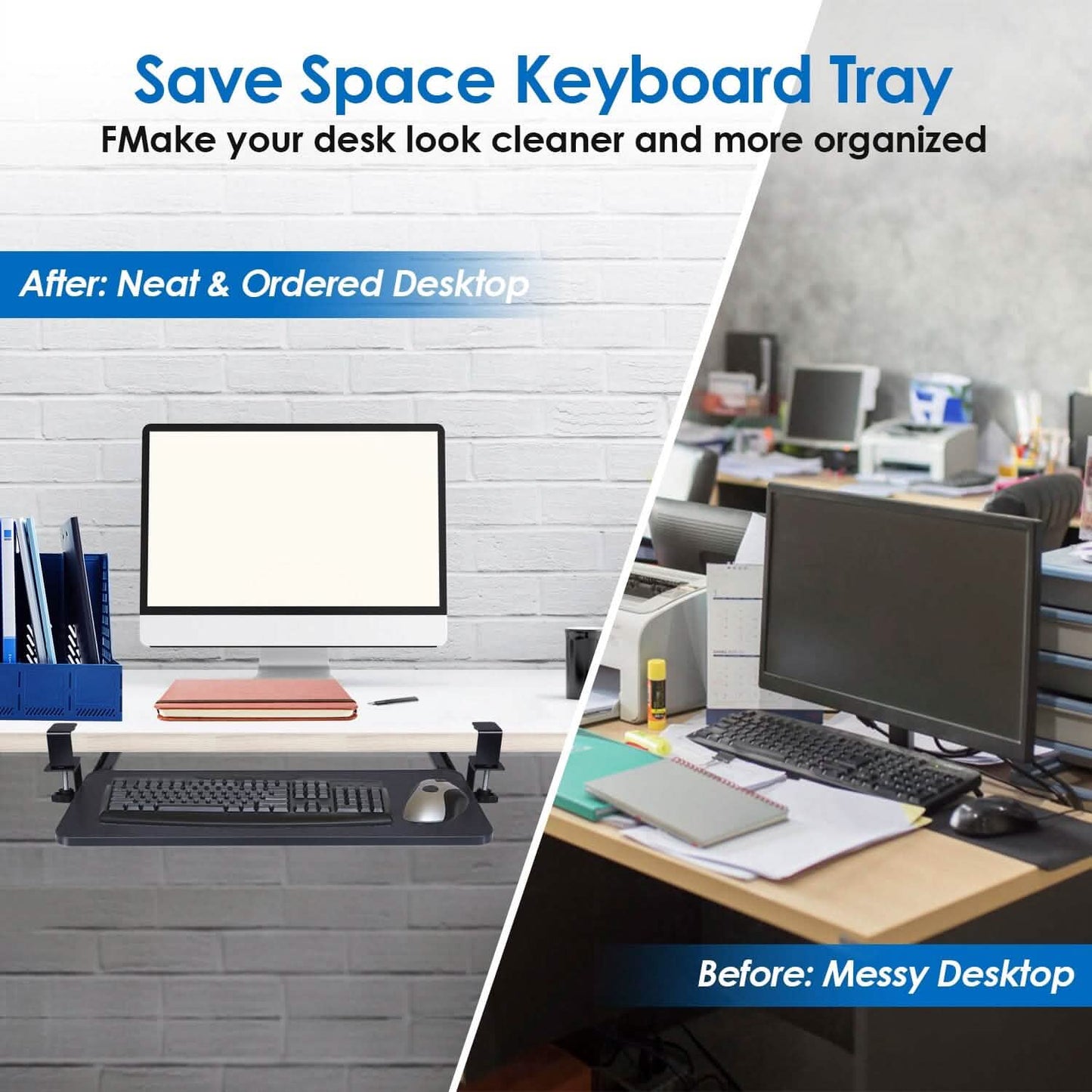 Keyboard Mouse Tray Under Desk Retractable Slide Out Drawer with C Clamp DailySale