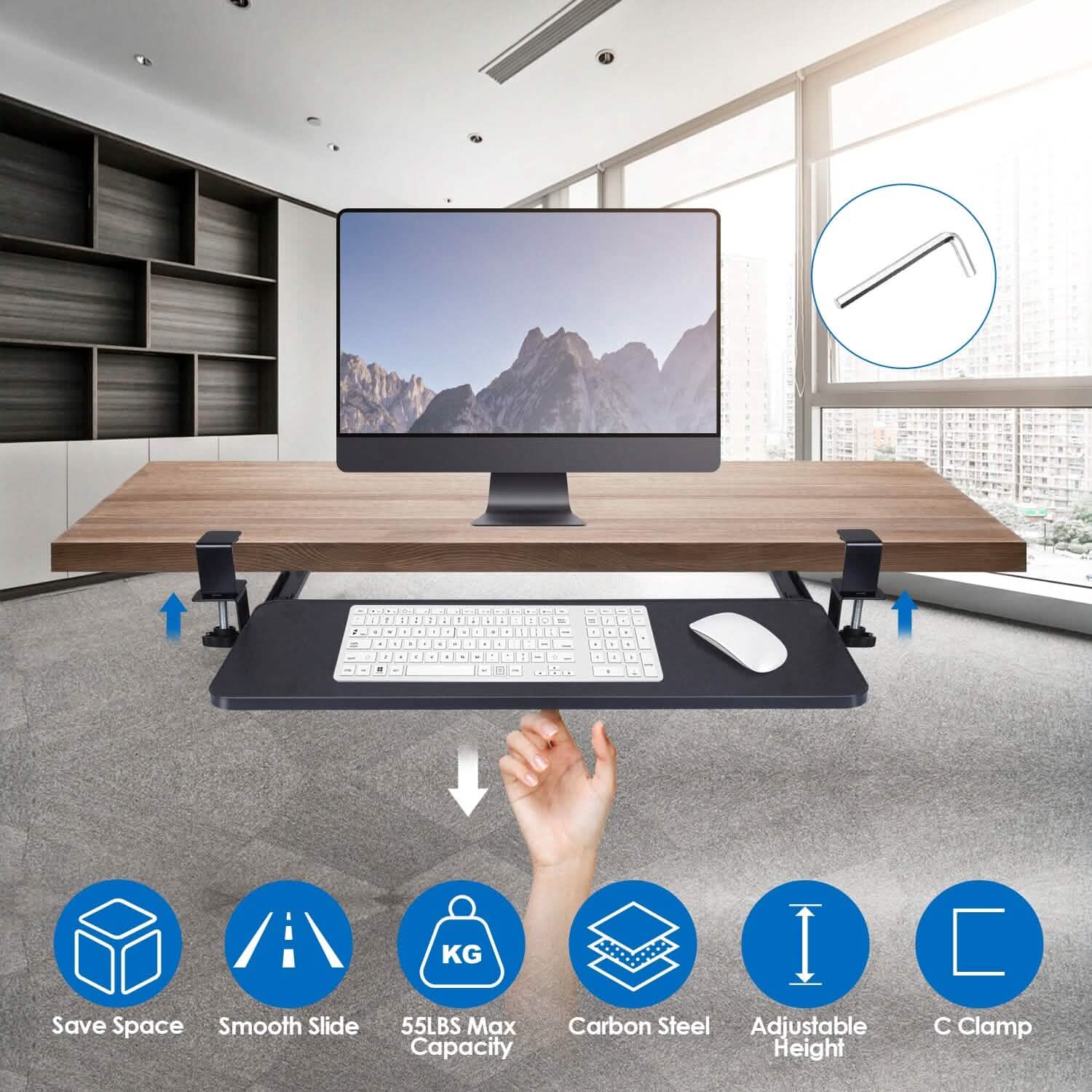 Keyboard Mouse Tray Under Desk Retractable Slide Out Drawer with C Clamp DailySale