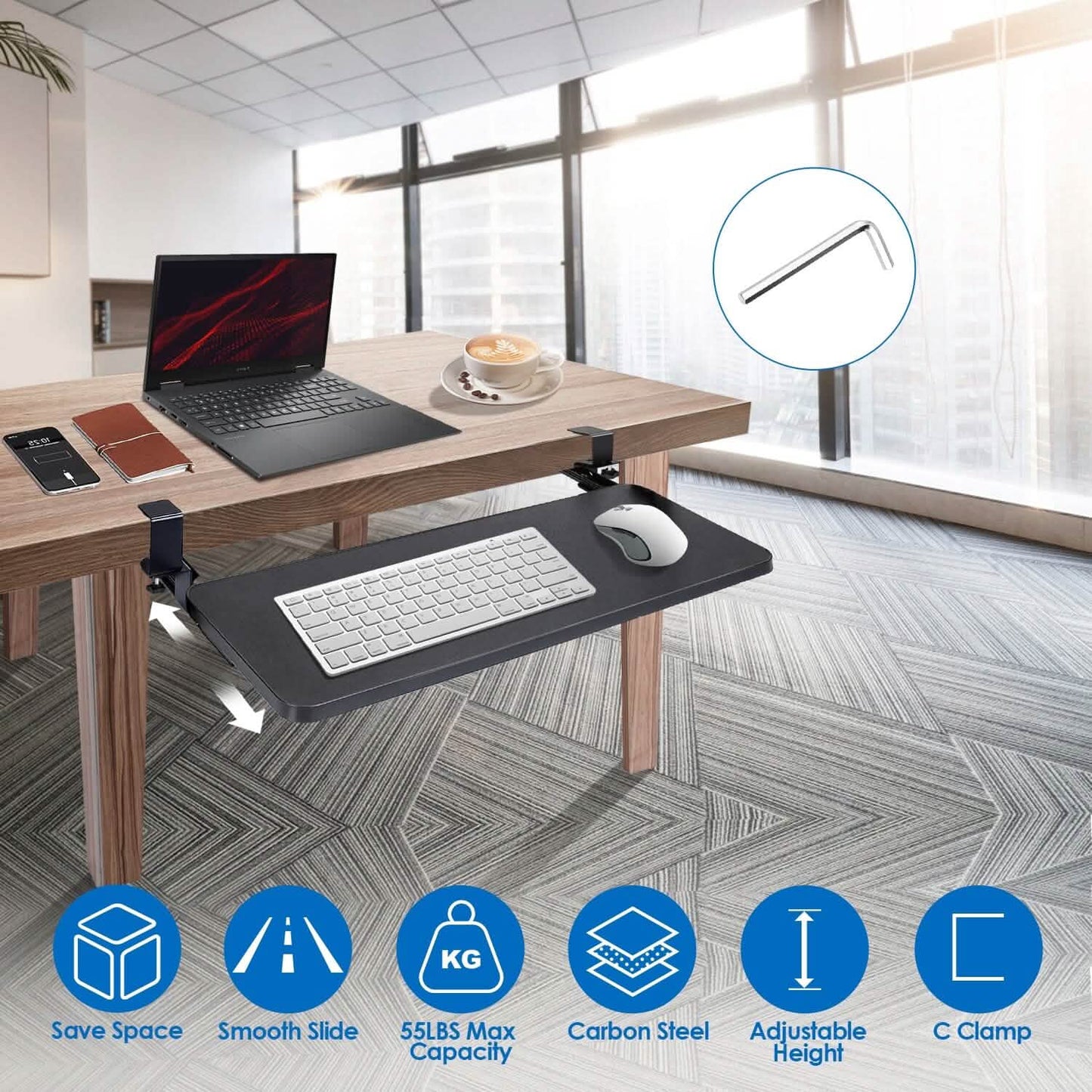 Keyboard Mouse Tray Under Desk Retractable Slide Out Drawer with C Clamp DailySale