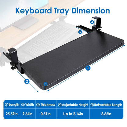 Keyboard Mouse Tray Under Desk Retractable Slide Out Drawer with C Clamp DailySale