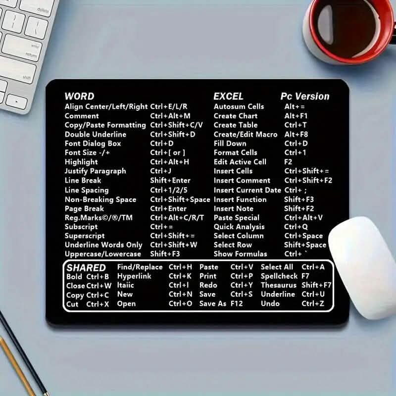 Keyboard Shortcuts Mouse Pad for Microsoft Word and Excel (PC Windows) DailySale