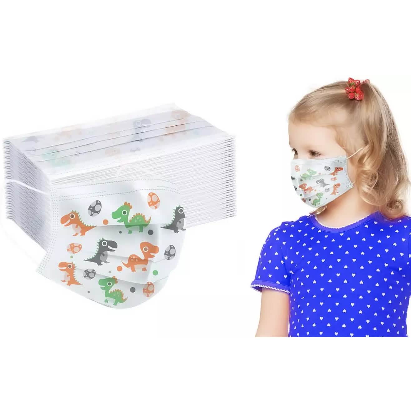 Kids 3-Ply Disposable Dinosaur Face Masks DailySale