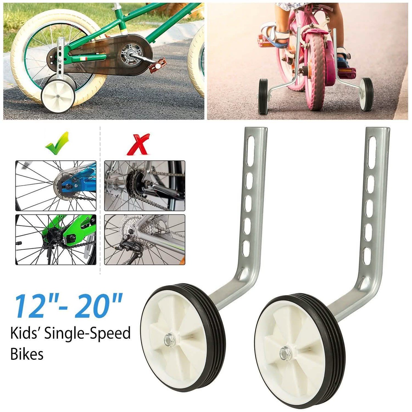 Kids Bicycle Training Wheels Adjustable for 12"-20" Bike DailySale
