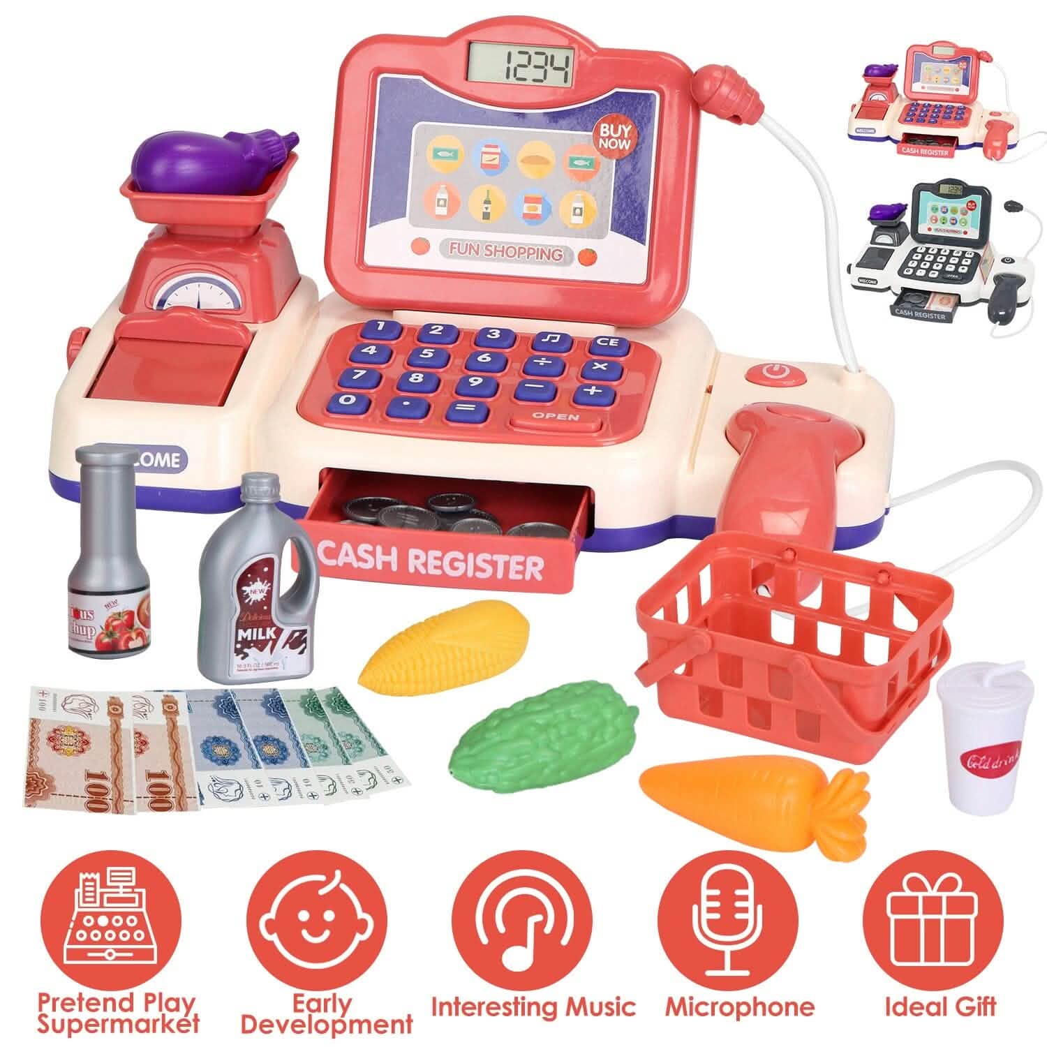 Kids Cash Register Pretend Play Cashier Toy with Scanner Calculator DailySale