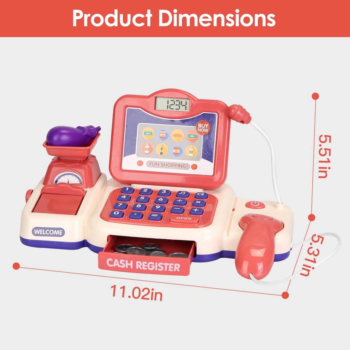 Kids Cash Register Pretend Play Cashier Toy with Scanner Calculator DailySale