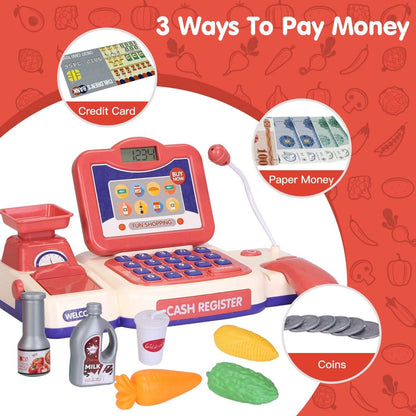 Kids Cash Register Pretend Play Cashier Toy with Scanner Calculator DailySale