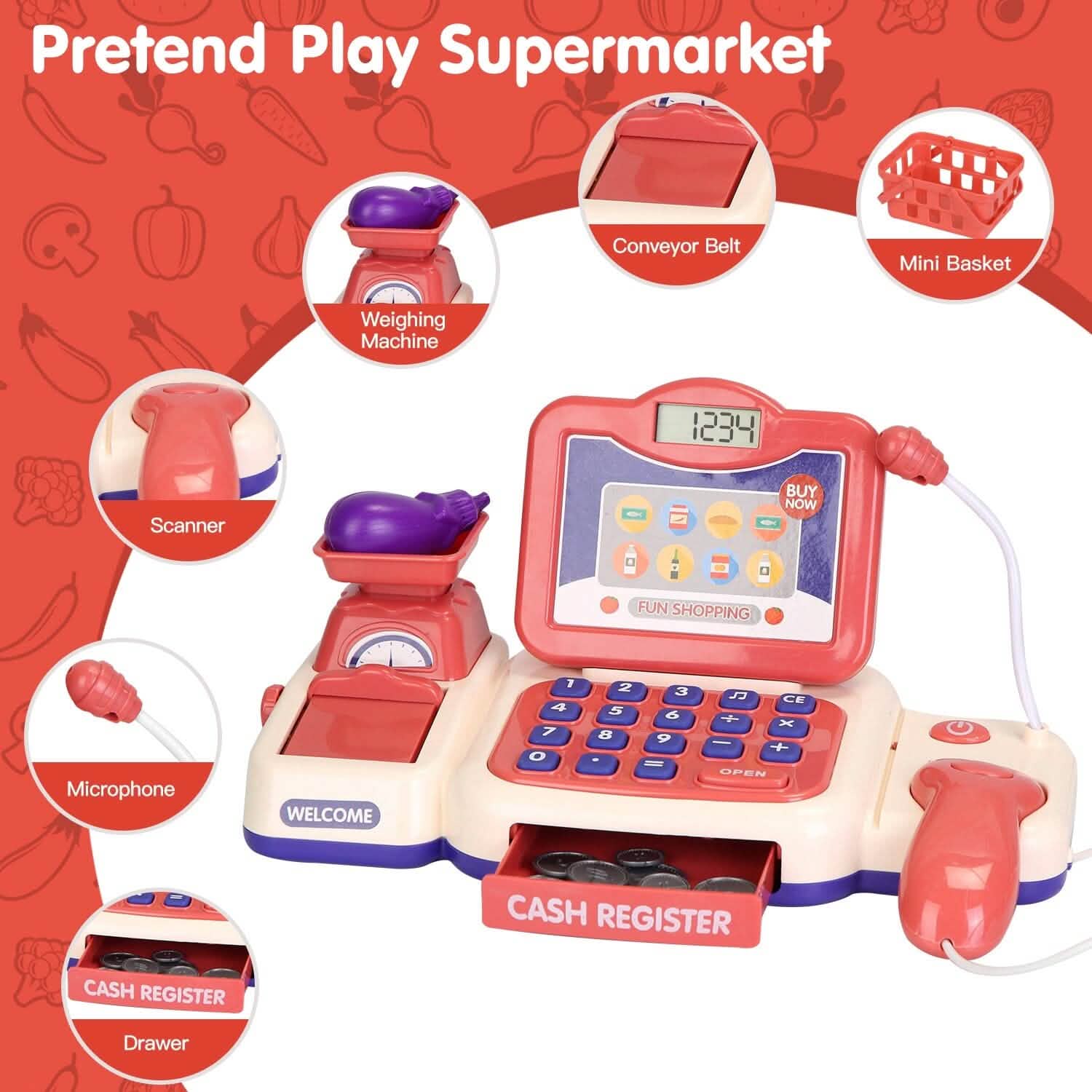 Kids Cash Register Pretend Play Cashier Toy with Scanner Calculator DailySale