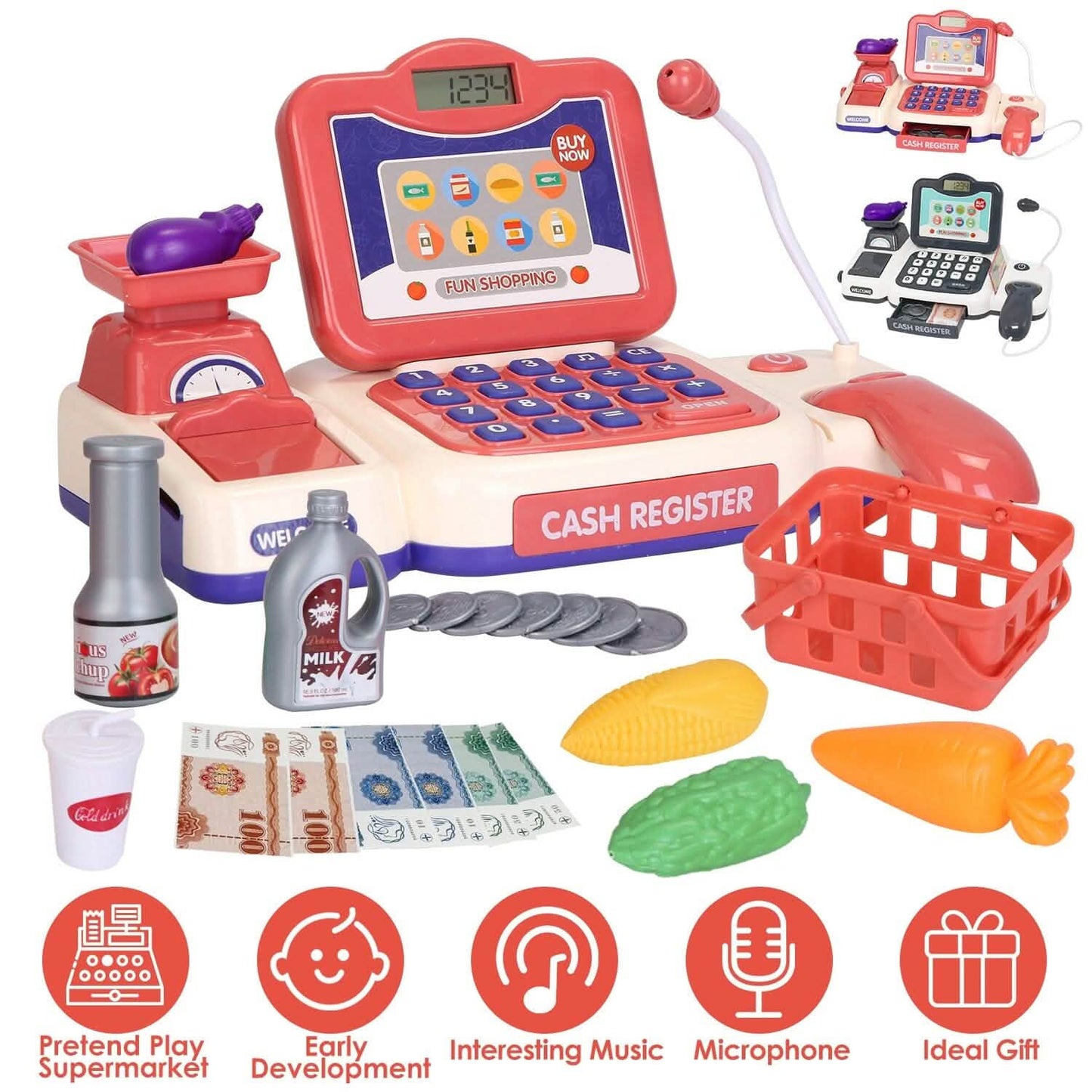 Kids Cash Register Pretend Play Cashier Toy with Scanner Calculator DailySale