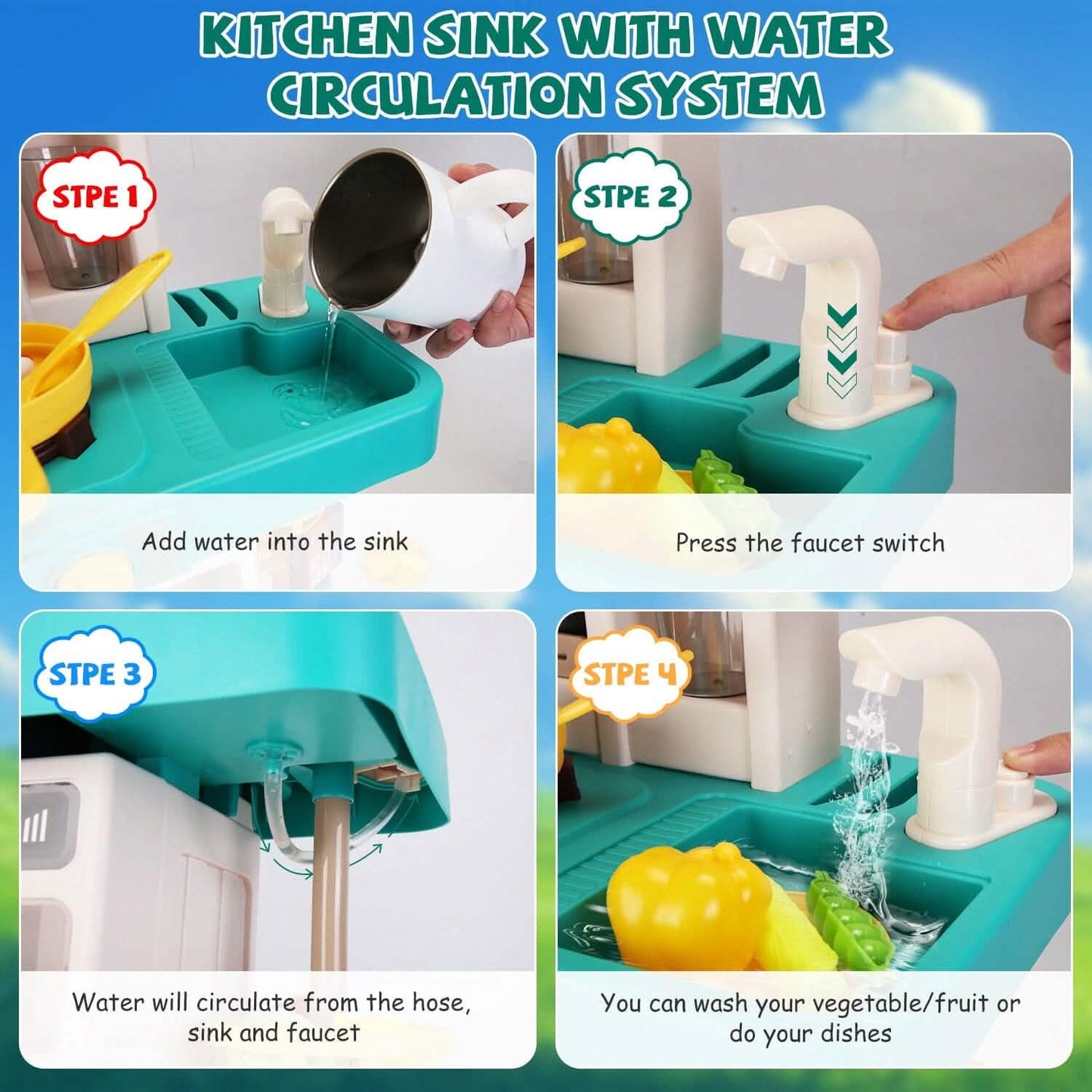 Kids Kitchen Play Set Interactive Pretend Kitchen Toys Cookware DailySale