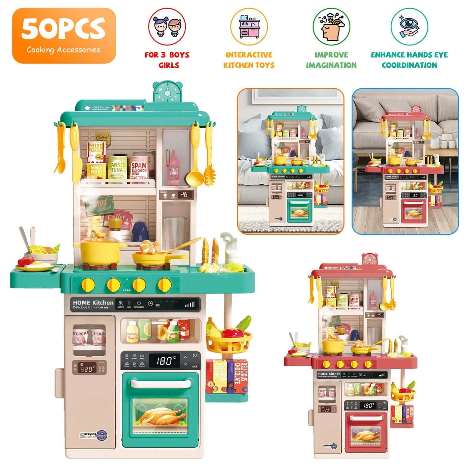 Kids Kitchen Play Set Interactive Pretend Kitchen Toys Cookware DailySale
