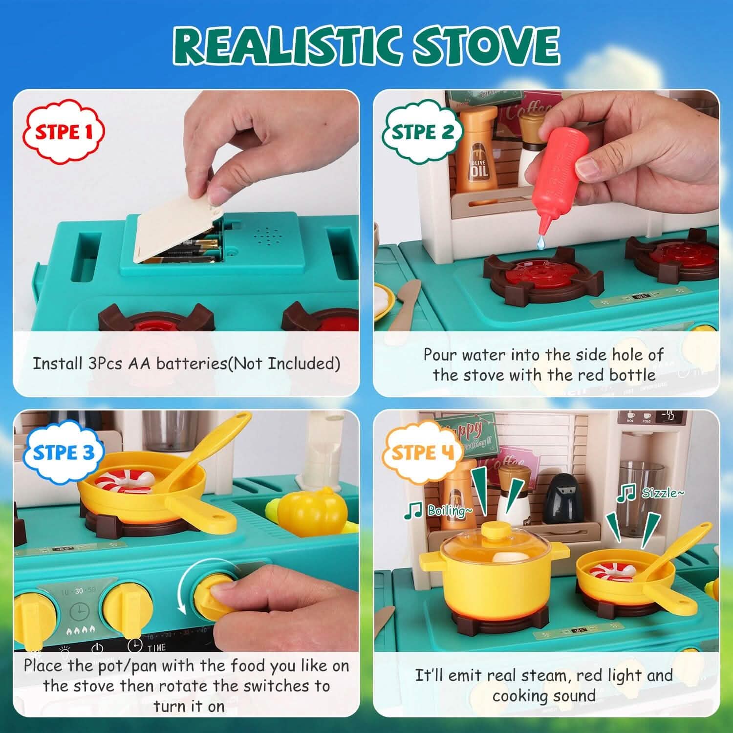 Kids Kitchen Play Set Interactive Pretend Kitchen Toys Cookware DailySale