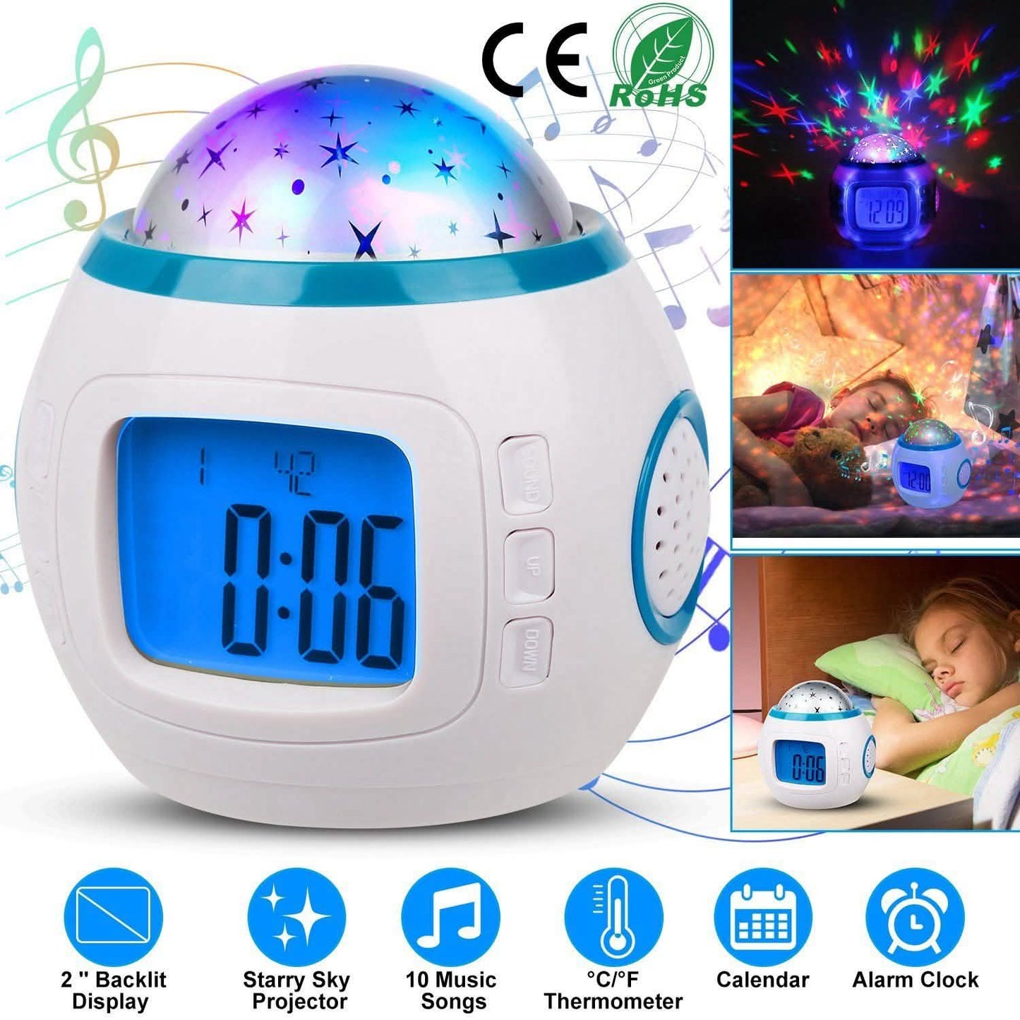 Kids Music Star Sky LED Projection Lamp Digital Alarm Clock DailySale
