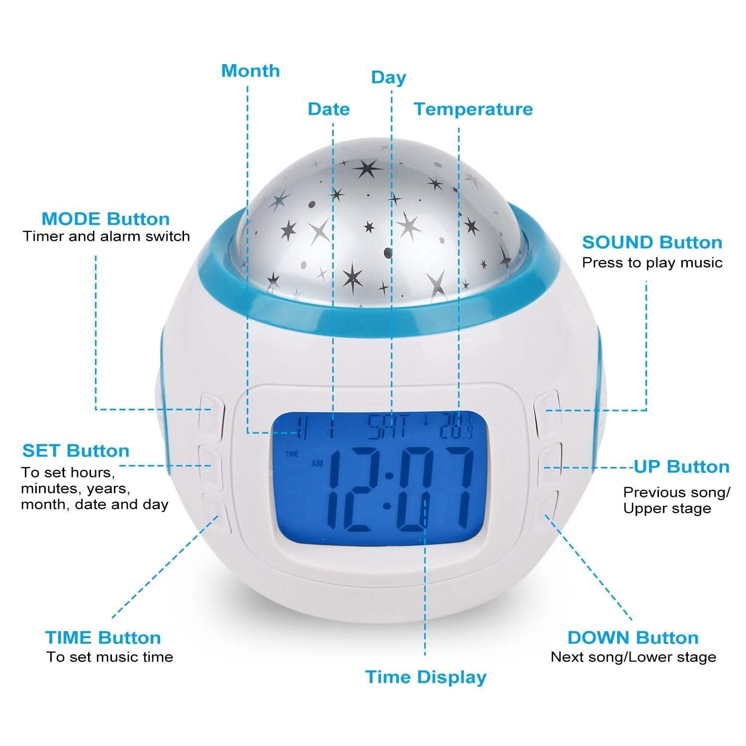 Kids Music Star Sky LED Projection Lamp Digital Alarm Clock DailySale