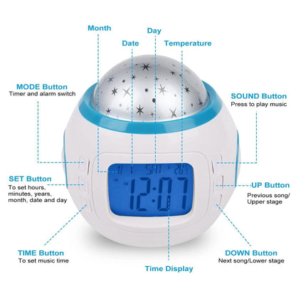Kids Music Star Sky LED Projection Lamp Digital Alarm Clock DailySale