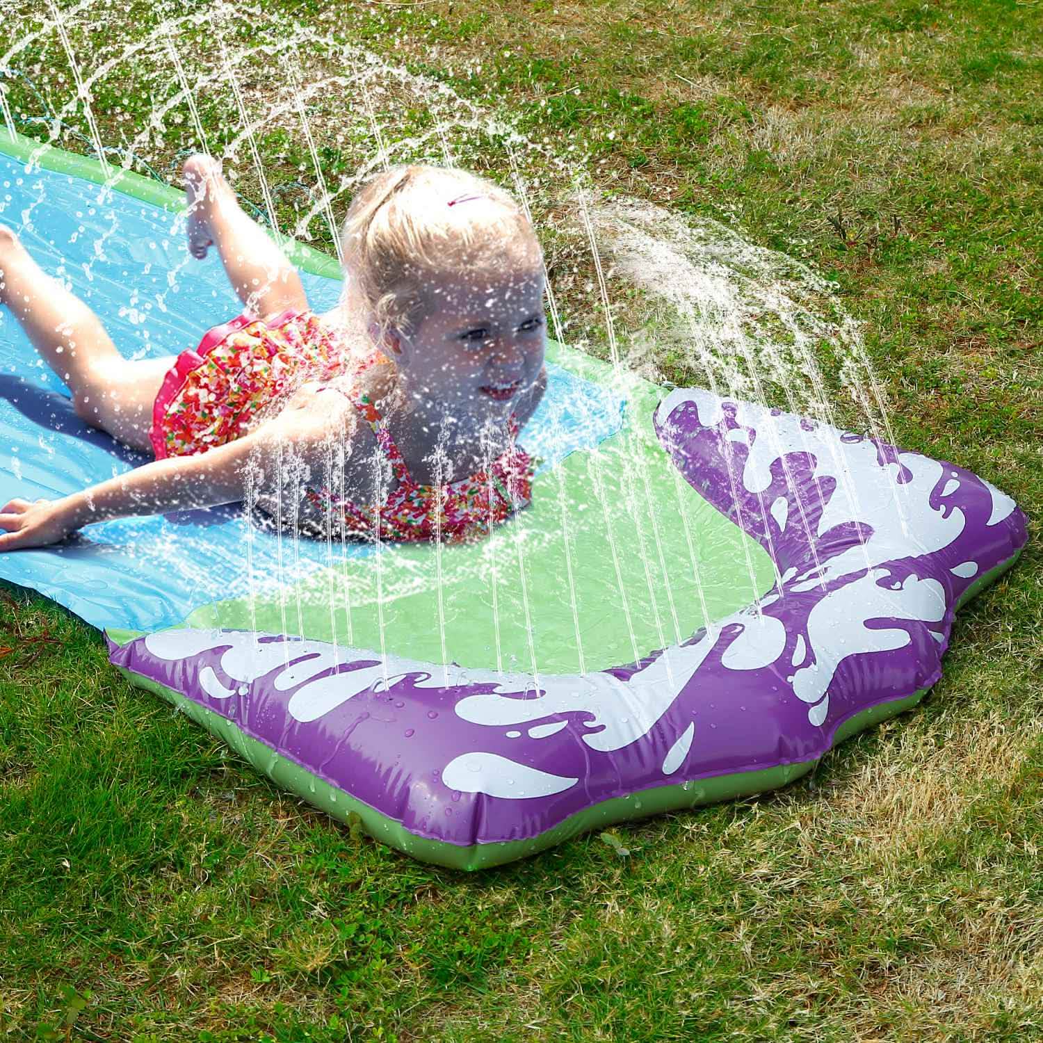 Kids Single Water Slide Lawn Surfing Racing Lane Slip Splash Spray Sprinkler DailySale