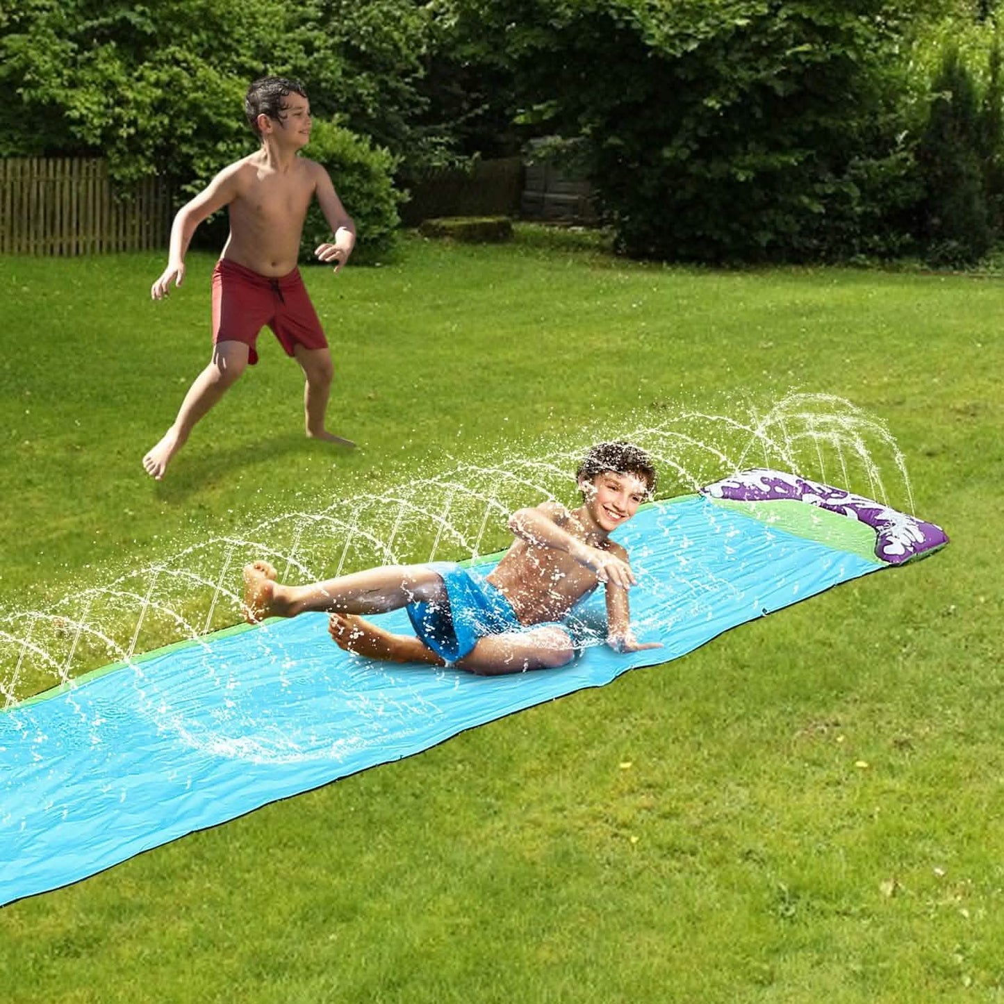 Kids Single Water Slide Lawn Surfing Racing Lane Slip Splash Spray Sprinkler DailySale