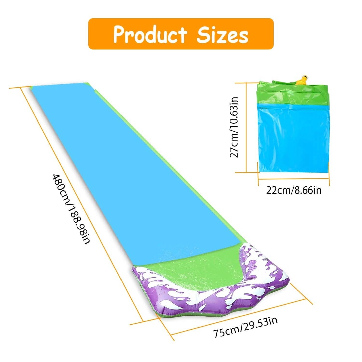 Kids Single Water Slide Lawn Surfing Racing Lane Slip Splash Spray Sprinkler DailySale