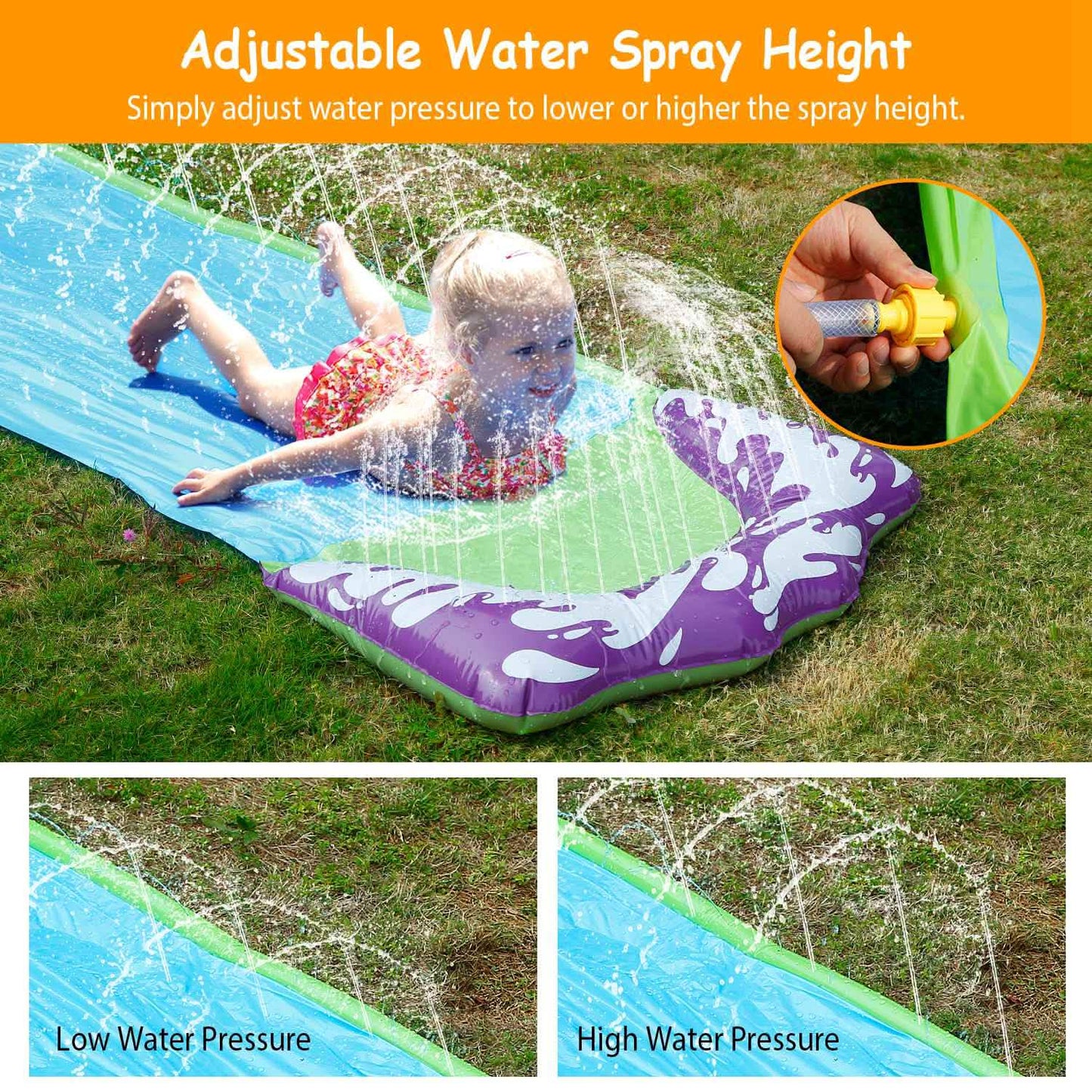 Kids Single Water Slide Lawn Surfing Racing Lane Slip Splash Spray Sprinkler DailySale