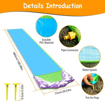 Kids Single Water Slide Lawn Surfing Racing Lane Slip Splash Spray Sprinkler DailySale