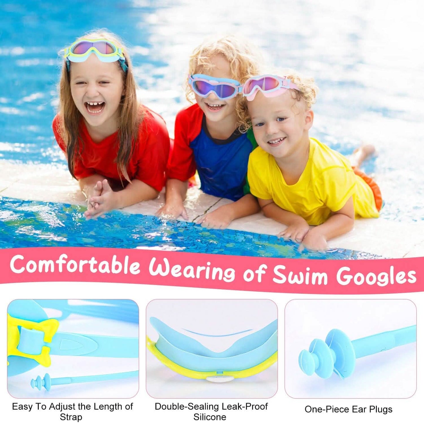 Kids Swim Goggles with Ear Plugs UV Protection Anti-Fog Leak Proof DailySale