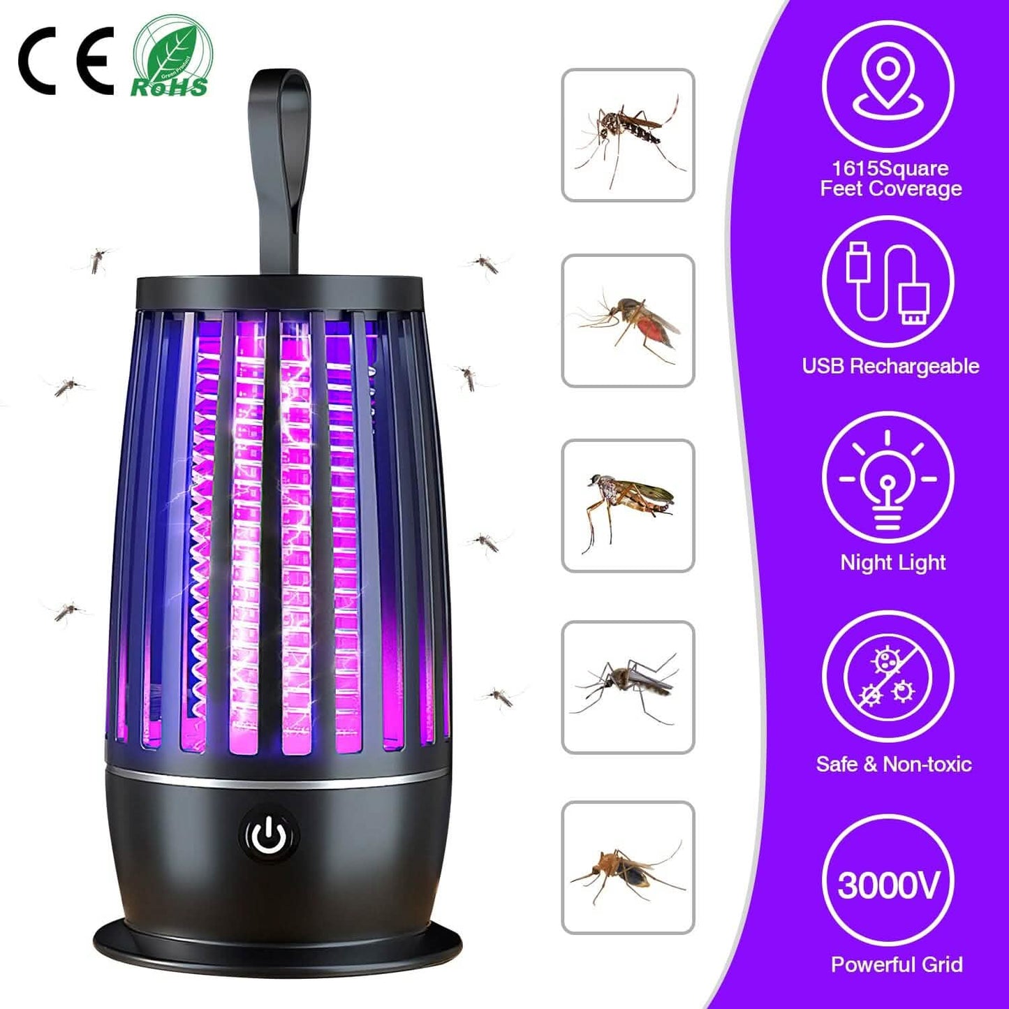 Killer Lamp Bug Zapper with Night Light Strap Mosquito Catcher DailySale