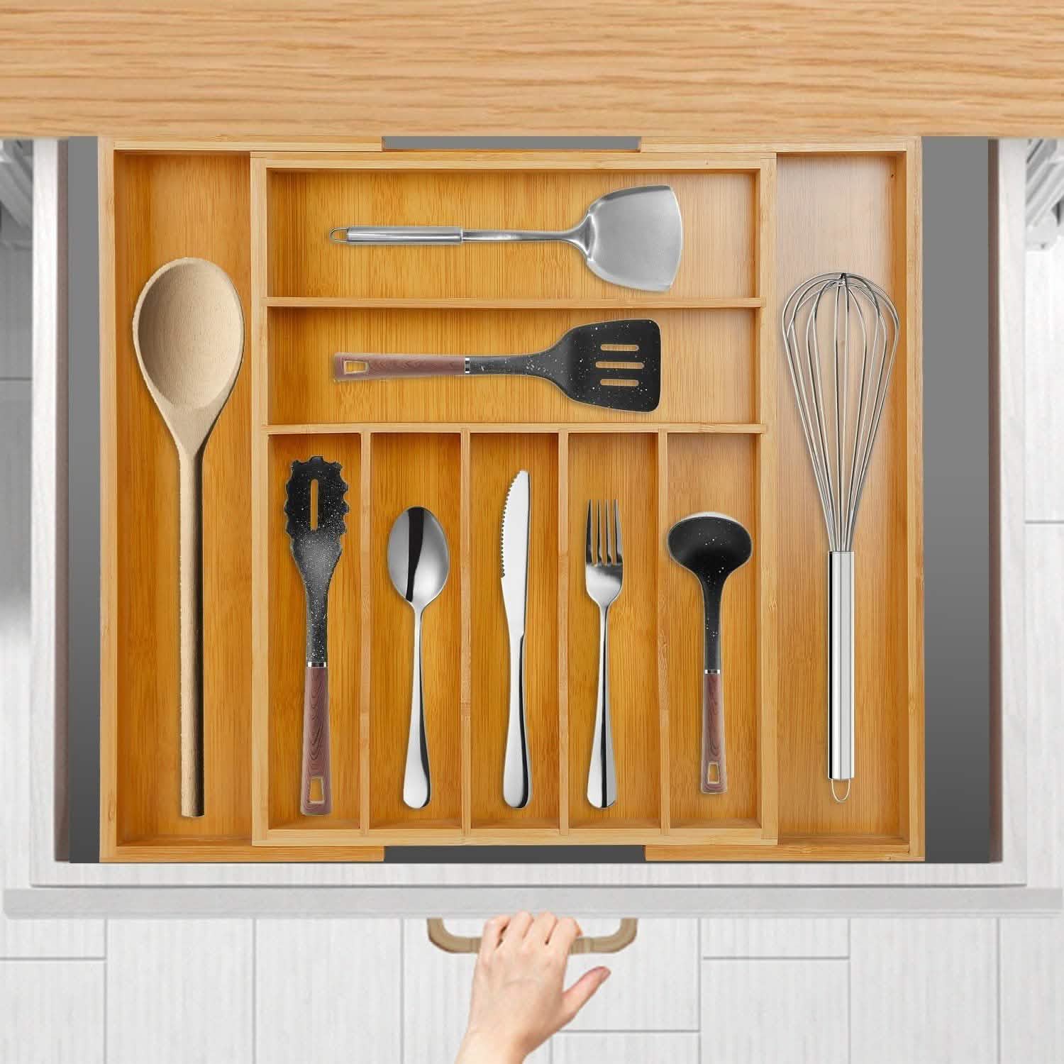 Kitchen Bamboo Expandable Cutlery Utensil Drawer Organizer DailySale